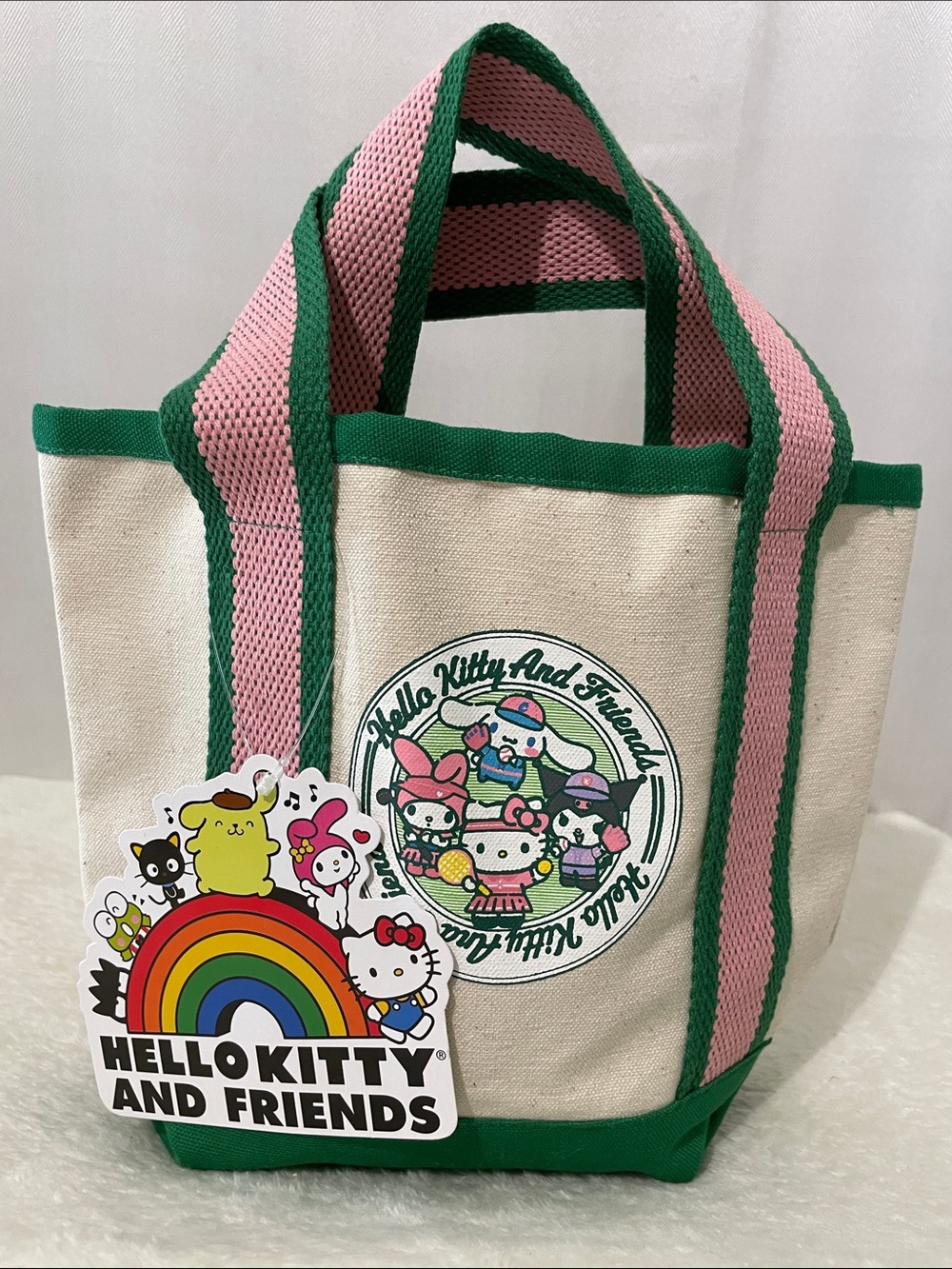 NEW 🆕 Hello Kitty Canvas Tote Bag - Pink & Green